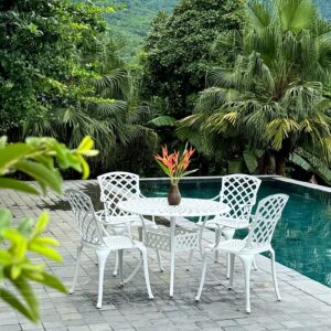 Bộ bàn ghế sân vườn BG-21T màu trắng bàn D100cm