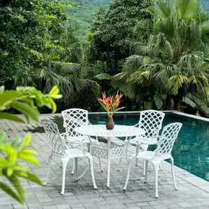 Bộ bàn ghế sân vườn BG-21T màu trắng bàn D100cm