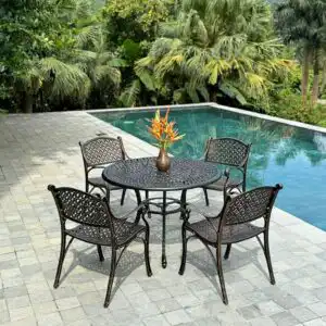 Bộ bàn ghế sân vườn BG-20 màu nâu bàn D100cm