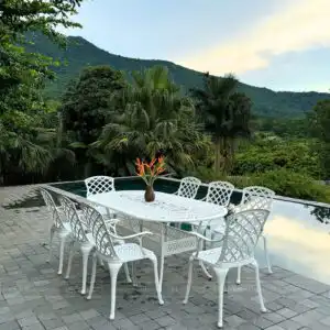 Bộ bàn ghế sân vườn BG-21ET màu trắng 8 ghế