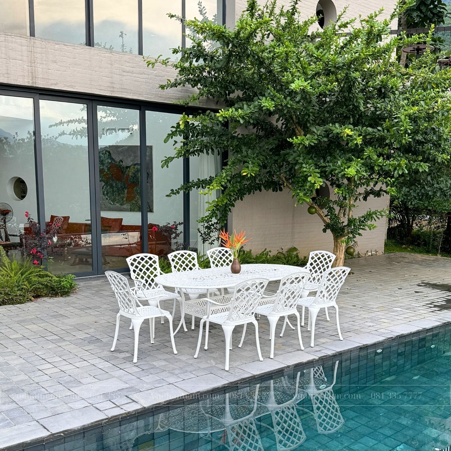 Bộ bàn ghế sân vườn BG-21ET màu trắng 8 ghế - Ảnh 4