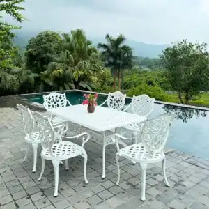 Bộ bàn ghế sân vườn màu trắng 6 ghế BG-22CNT