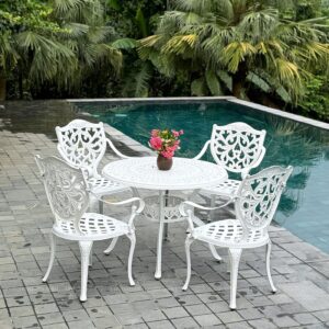 Bộ bàn ghế sân vườn BG-22T màu trắng bàn D100cm