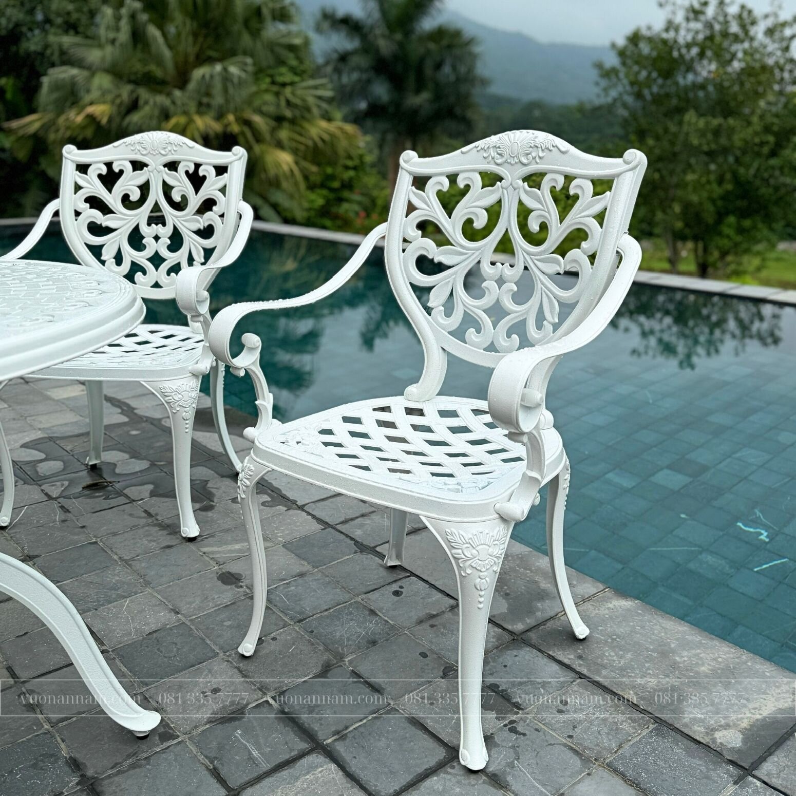 Bộ bàn ghế sân vườn BG-22T màu trắng bàn D100cm - Ảnh 2