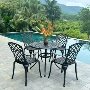 Bộ bàn ghế sân vườn BG21-D90N màu nâu bàn D90cm