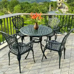 Bộ bàn ghế sân vườn BG26-D90X màu xanh bàn D90cm