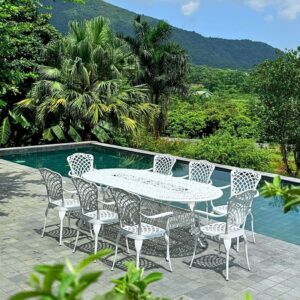 Bộ bàn ghế sân vườn màu trắng 8 ghế BG-26ET