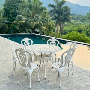 Bộ bàn ghế sân vườn BG02-D100T 6 ghế màu trắng