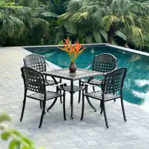 Bộ bàn ghế sân vườn BG04-V80N màu nâu bàn vuông 80cm