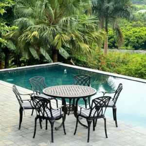 Bộ bàn ghế sân vườn màu nâu 6 ghế BG19-D120N