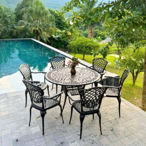 Bộ bàn ghế sân vườn BG26-D120N màu nâu 6 ghế