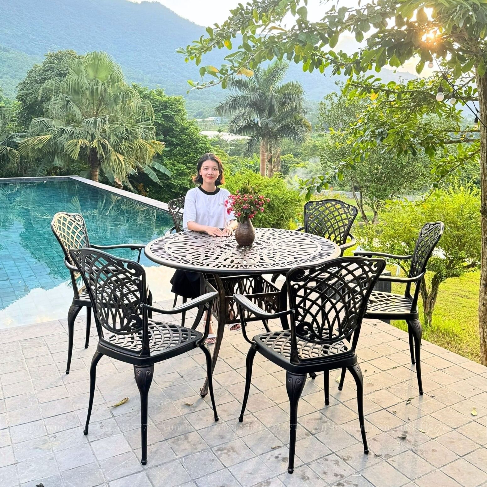 Bộ bàn ghế sân vườn BG26-D120N màu nâu 6 ghế - Ảnh 3