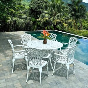 Bộ bàn ghế sân vườn màu trắng 6 ghế BG26-D120T