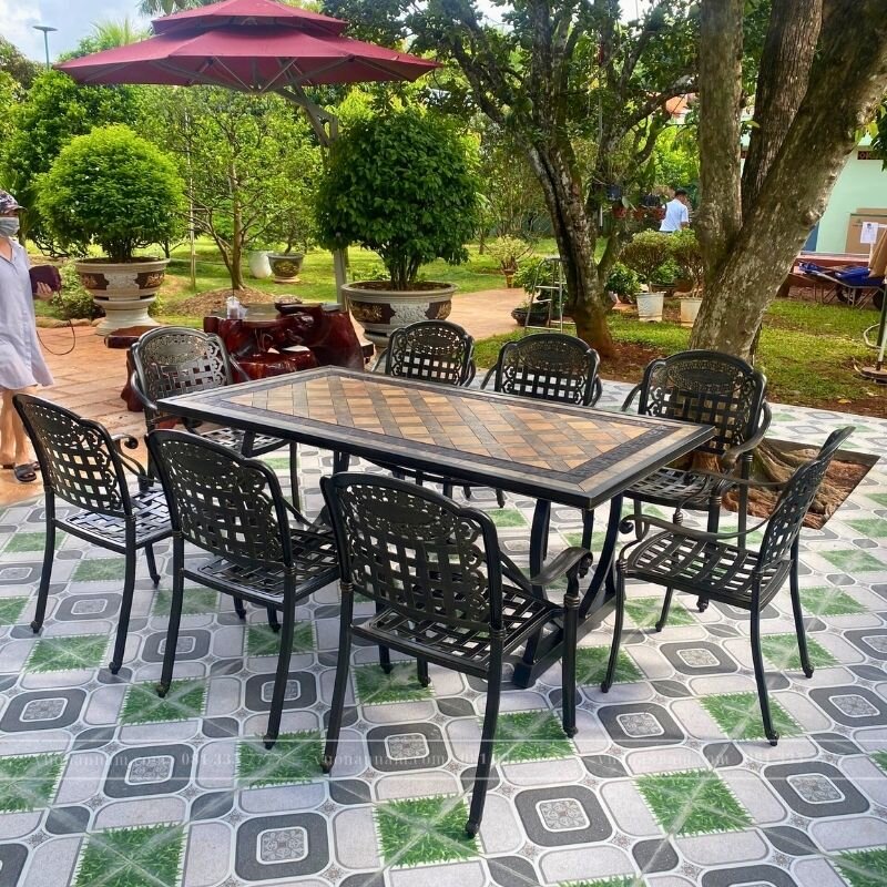 Bộ bàn ghế nhôm đúc BG-04CNM màu nâu 8 ghế - Ảnh 4