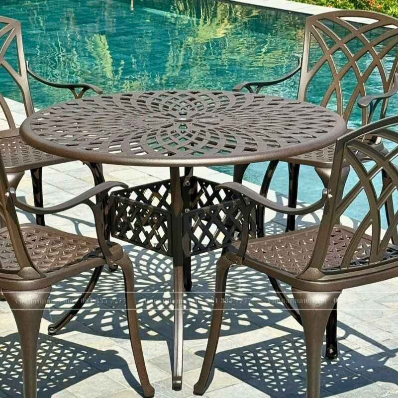 Bộ bàn ghế sân vườn BG-19C màu cát bàn D100cm - Ảnh 3