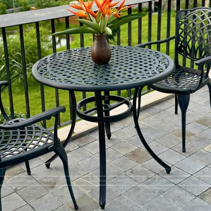 Bộ bàn ghế sân vườn ngoài trời BG-26X màu xanh bàn D90cm - Ảnh 3