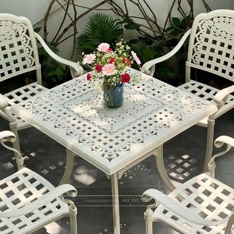 Bộ bàn ghế sân vườn BG04-V80T màu trắng bàn vuông 80cm - Ảnh 3