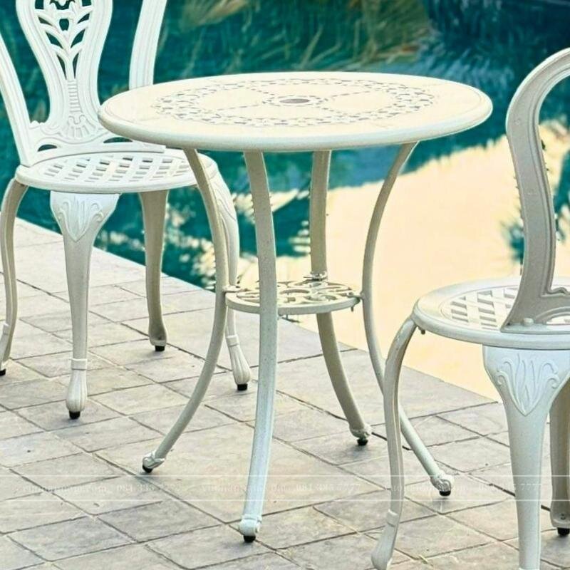 Bộ bàn ghế ban công BG02-D65T màu trắng D65cm - Ảnh 3