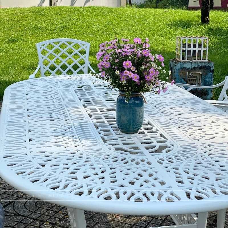 Bộ bàn ghế sân vườn BG-21ET màu trắng 8 ghế - Ảnh 3