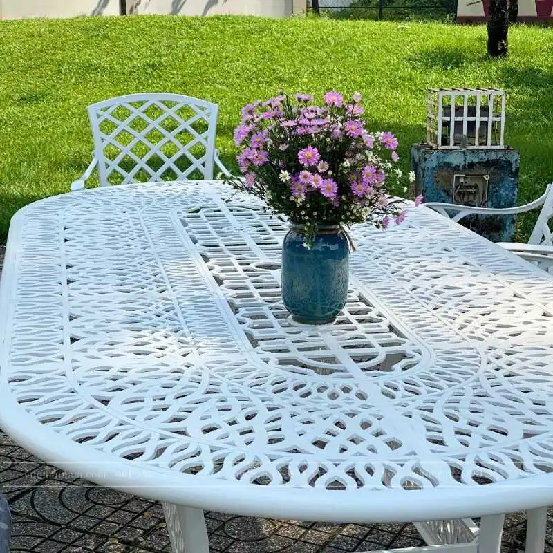 Bộ bàn ghế sân vườn BG-21ET màu trắng 8 ghế - Ảnh 3