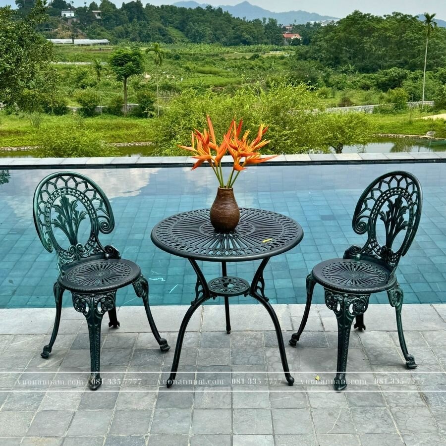 Bộ bàn ghế ban công BG-28X màu xanh bàn D65cm - Ảnh 4