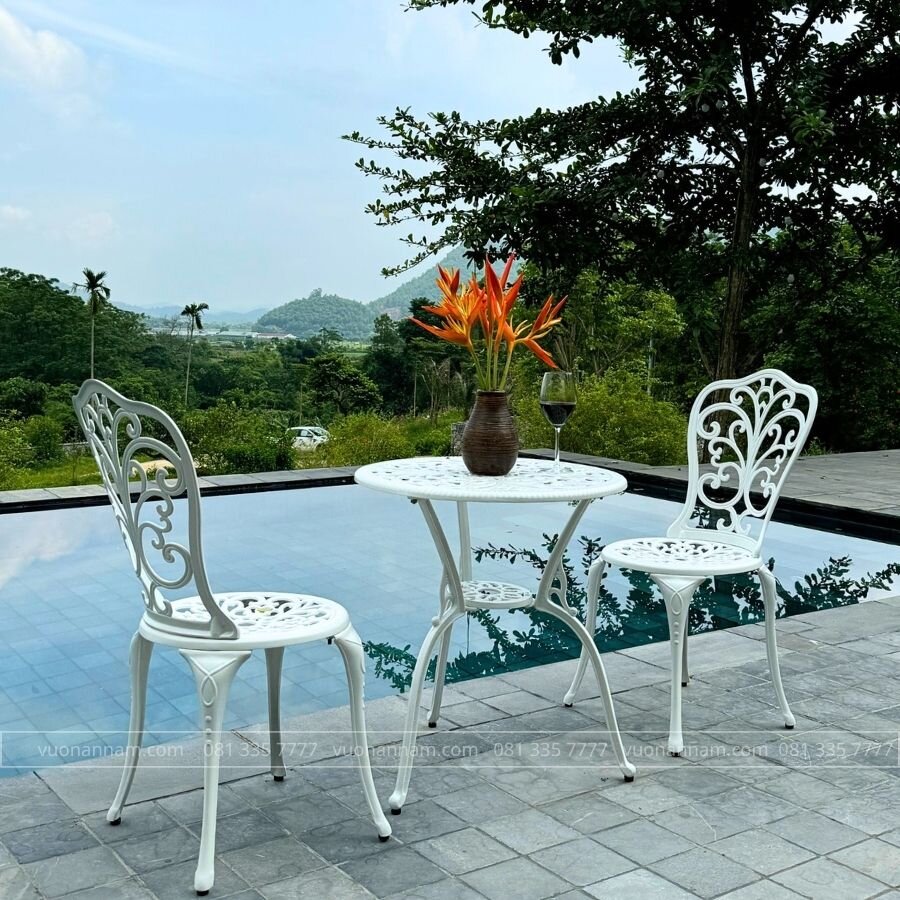 Bộ bàn ghế ban công BG14-D60T màu trắng bàn D60cm - Ảnh 4