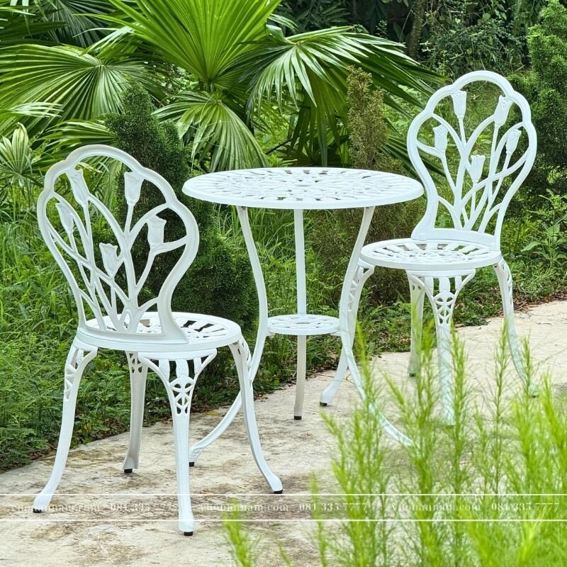 Bộ bàn ghế ban công BG-12T màu trắng bàn D60cm - Ảnh 4