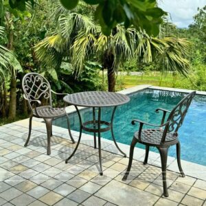 Bộ bàn ghế ban công BG-17C màu cát bàn D70cm