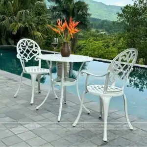 Bộ bàn ghế ban công BG-17T màu trắng bàn D70cm