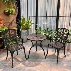 Bộ bàn ghế ban công BG29-D60N màu nâu bàn D60cm