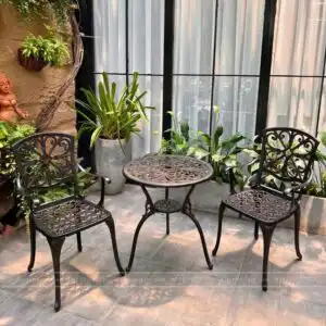 Bộ bàn ghế ban công BG29-D60N màu nâu bàn D60cm