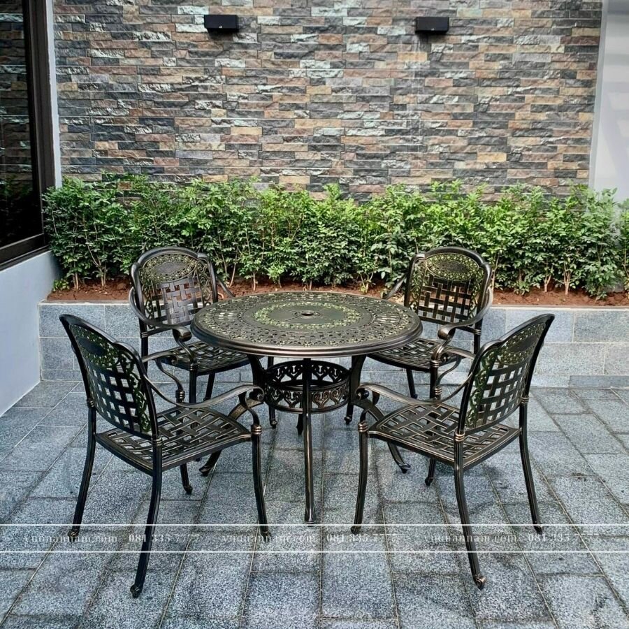 Bộ bàn ghế ngoài trời BG-04N màu nâu bàn D100cm - Ảnh 4