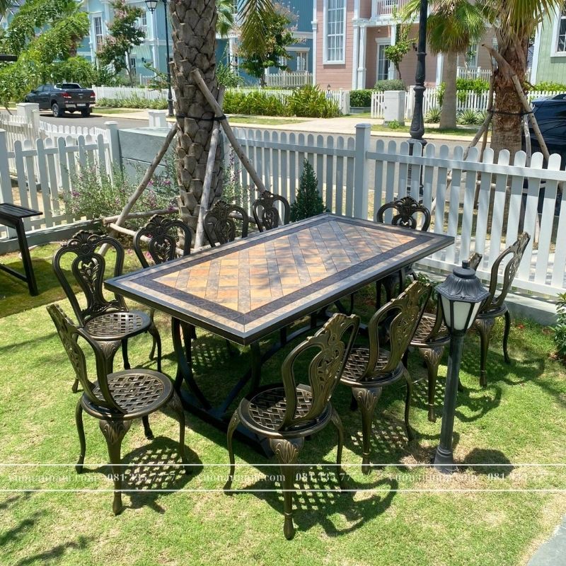 Bộ bàn ghế sân vườn BG-02CNM màu nâu 10 ghế