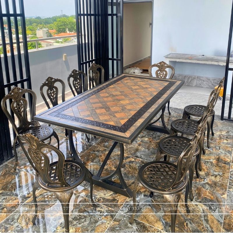 Bộ bàn ghế sân vườn BG-02CNM màu nâu 10 ghế - Ảnh 4