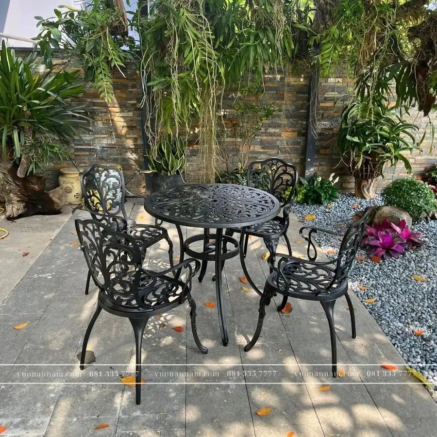 Bộ bàn ghế sân vườn BG-10D màu đen bàn D83cm - Ảnh 2