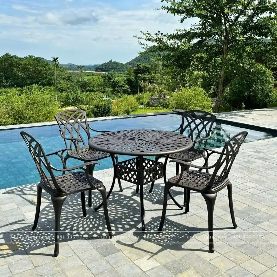 Bộ bàn ghế sân vườn BG-19C màu cát bàn D100cm - Ảnh 4