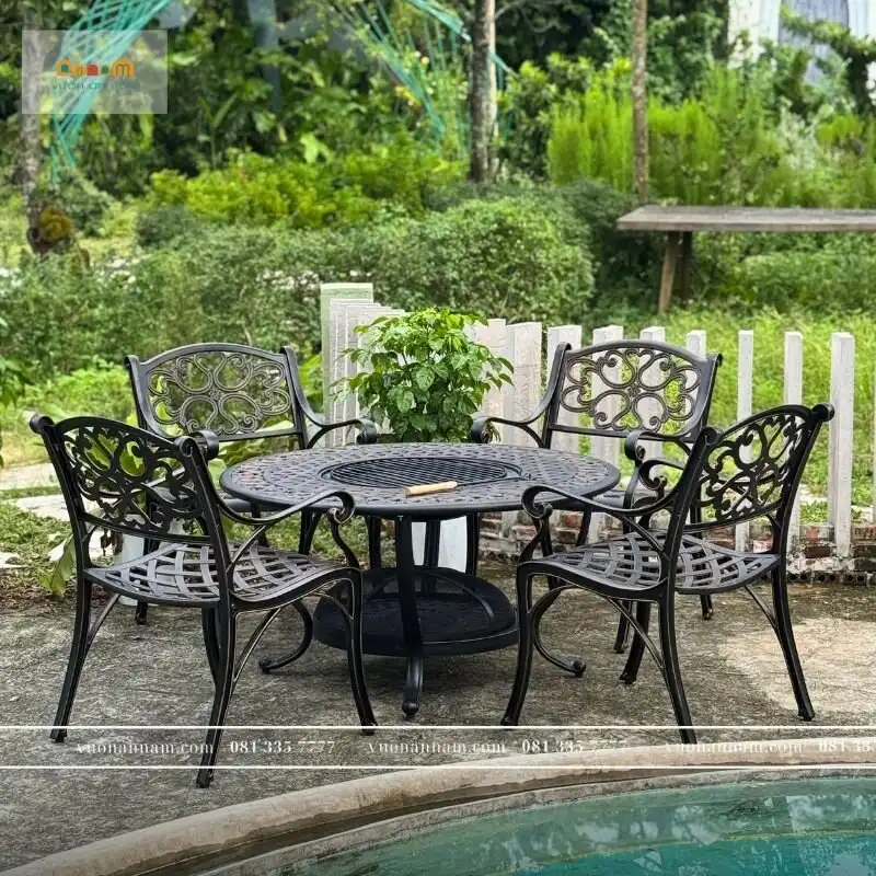 Bộ bàn ghế sân vườn BG-23N màu nâu bàn D100cm - Ảnh 4