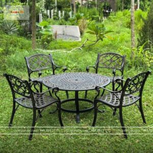 Bộ bàn ghế sân vườn BG-23N màu nâu bàn D100cm