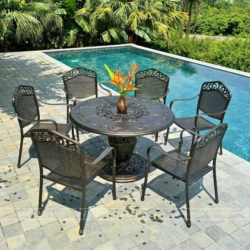 Bộ bàn ghế sân vườn màu nâu 6 ghế BG-05TN