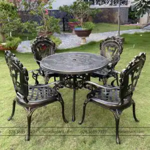 Alternative view of Bộ bàn ghế sân vườn nhôm đúc BG-E3 bàn D100cm