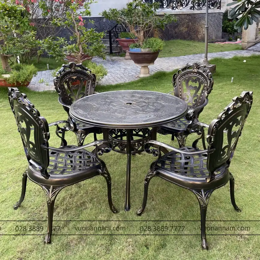 Bộ bàn ghế sân vườn nhôm đúc BG-E3 bàn D100cm - Ảnh 2