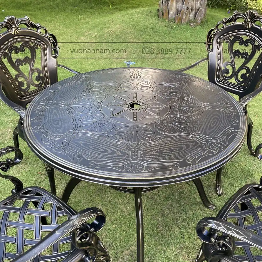 Bộ bàn ghế sân vườn nhôm đúc BG-E3 bàn D100cm - Ảnh 3