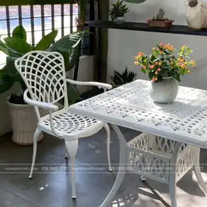 Alternative view of Bộ bàn ghế sân vườn BG15-V80T màu trắng bàn vuông 80cm