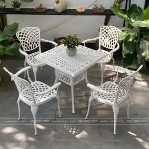Bộ bàn ghế sân vườn BG15-V80T màu trắng bàn vuông 80cm