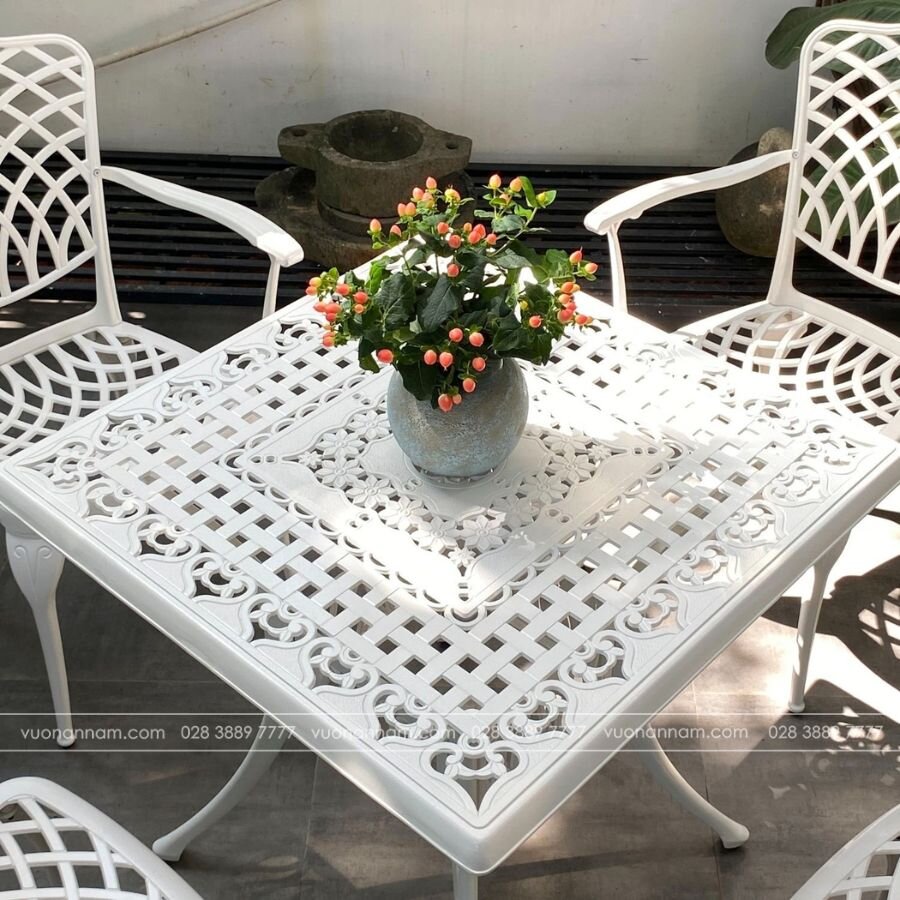 Bộ bàn ghế sân vườn BG15-V80T màu trắng bàn vuông 80cm - Ảnh 3