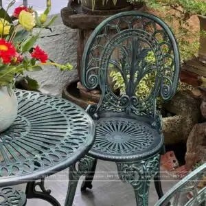 Alternative view of Bộ bàn ghế nhôm đúc BG-028X màu xanh bàn D65cm