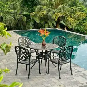 Bộ bàn ghế sân vườn BG-03N màu nâu bàn D100cm