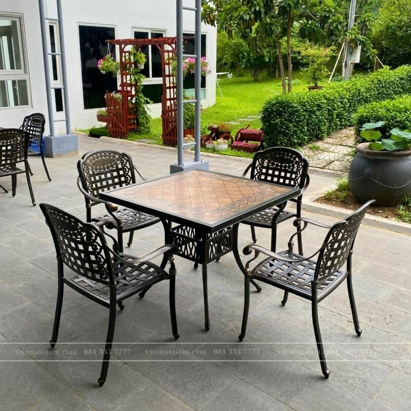 Bộ bàn ghế sân vườn BG-04VM màu nâu bàn vuông 94cm - Ảnh 4