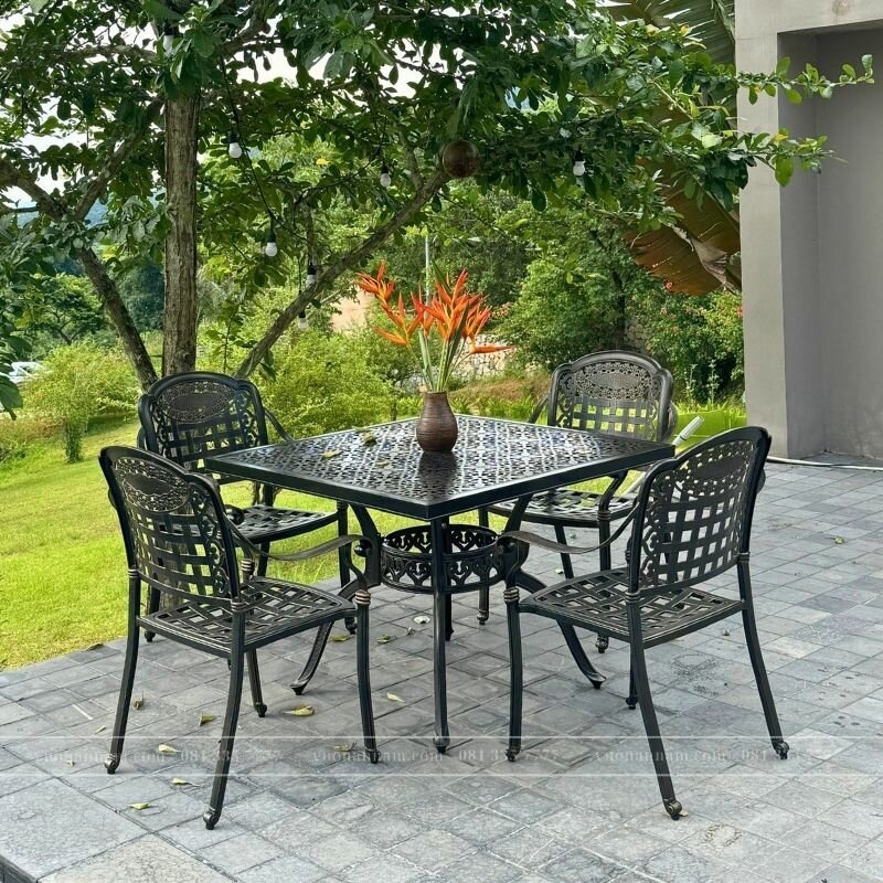 Bộ bàn ghế sân vườn BG-04VN màu nâu bàn vuông 100cm - Ảnh 3