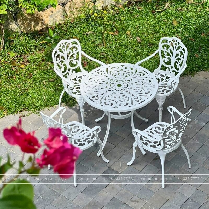 Bộ bàn ghế sân vườn BG-10T màu trắng bàn D83cm - Ảnh 2